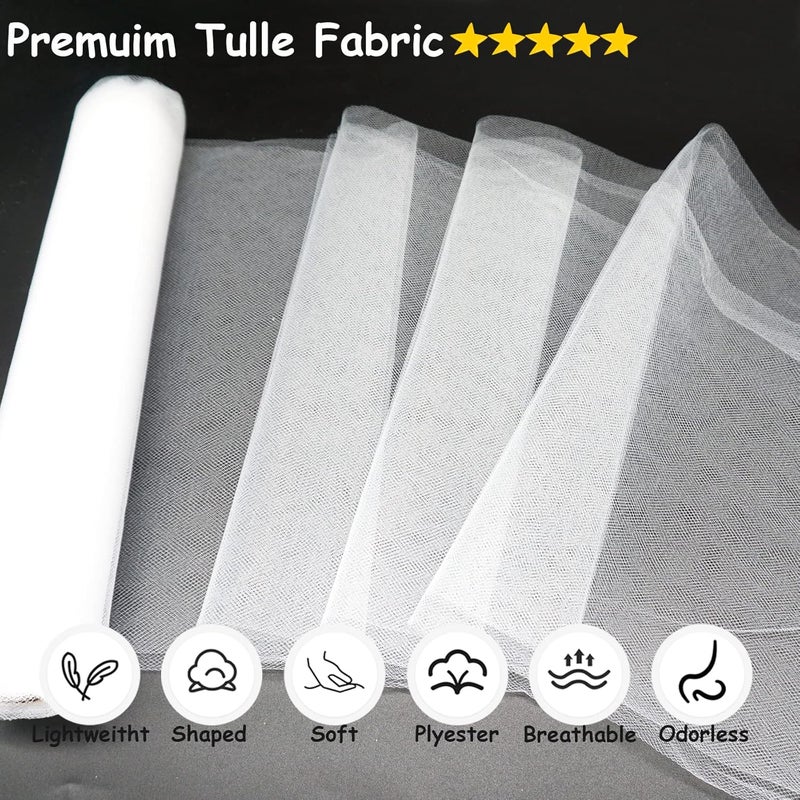 Ableme Deco White Tulle Fabric Rolls, 54 Inch by 10 Yards (30 ft) Tulle Ribbon for Wedding Party Decoration Sheer Fabric Spool Bolt, Ceiling Decor, Tutu Skirt, Christmas Gift Wrapping, Soft & Drape (White) - Image 2